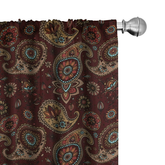 Ambesonne Paisley Curtains, Middle Eastern Tribual, Pair of 28"x63", Burgundy and Dark Mustard