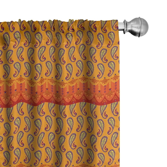 Ambesonne Paisley Curtains, Oriental Floral East Damask, Pair of 28"x84", Orange Multicolor