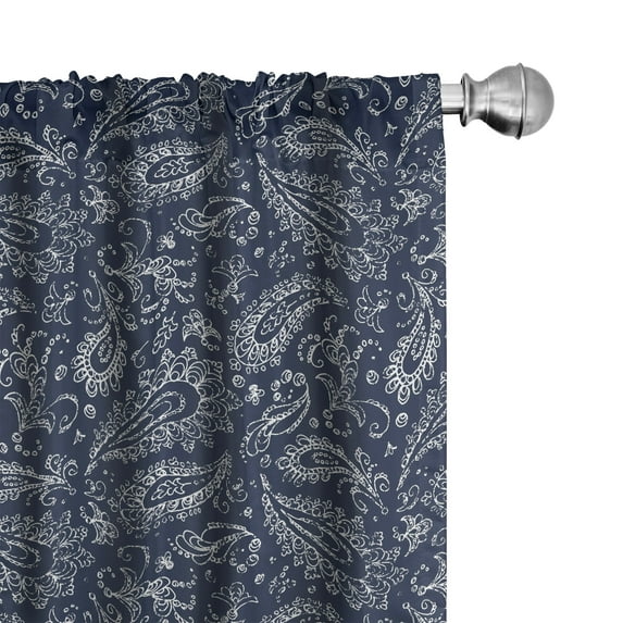 Ambesonne Paisley Curtains, Vintage Boho Grunge, Pair of 28"x84", Dark Blue and White