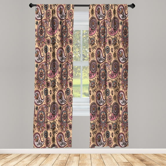 Ambesonne Paisley Curtains, Vintage Leaf Flower Motif, Pair of 28"x63", Peach Rose