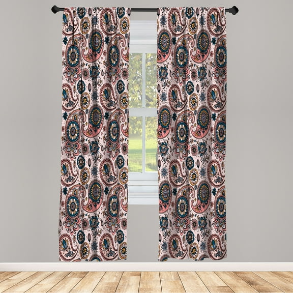 Ambesonne Paisley Curtains, Vintage Leaf Flower Motif, Pair of 28"x63", Rose Teal