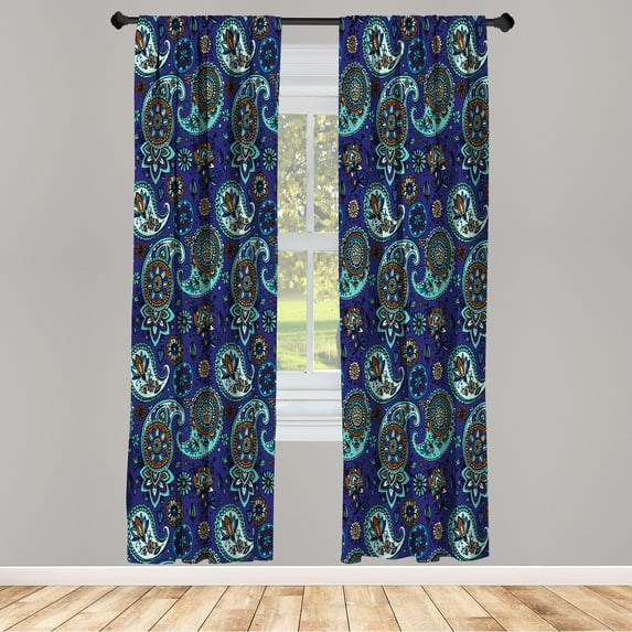 Ambesonne Paisley Curtains, Vintage Leaf Flower Motif, Pair of 28"x95", Mint Green