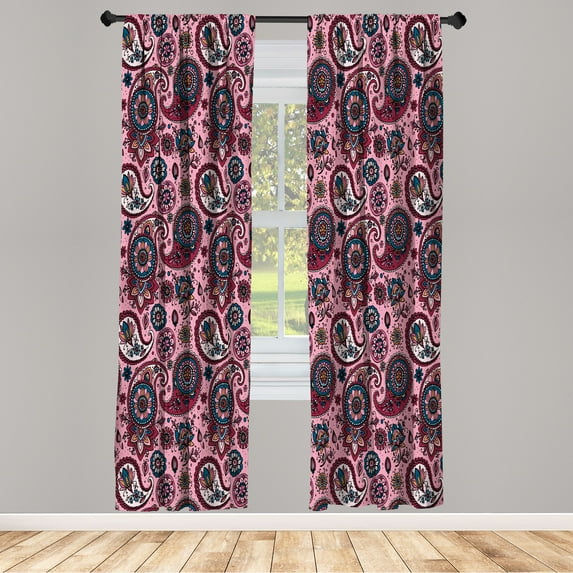 Ambesonne Paisley Curtains, Vintage Leaf Flower Motif, Pair of 28"x95", Pale Pink