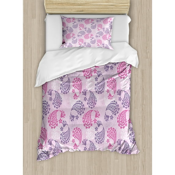 Ambesonne Paisley Duvet Cover Sets, Art Effects, 2-Twin, Fuchsia Lilac