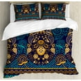 thumbnail image 1 of Ambesonne Paisley Duvet Cover Sets, Flowers and Dot, 2-King, Blue Earth Yellow, 1 of 7