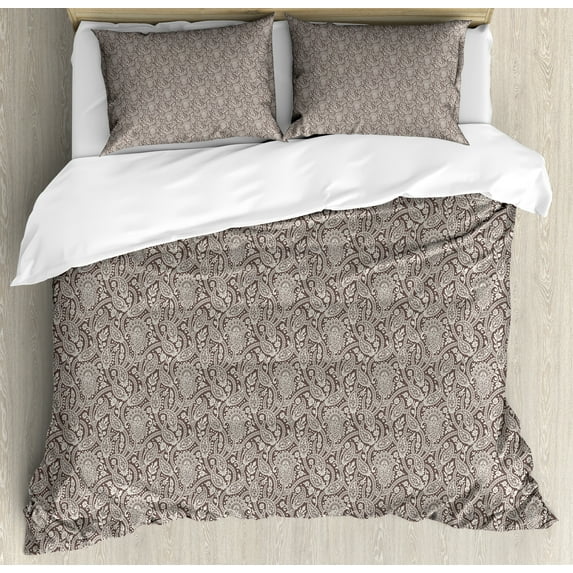 Ambesonne Paisley Duvet Cover Sets, Folkloric Oriental Motif, 2-King, Pale Mauve Taupe and Ivory