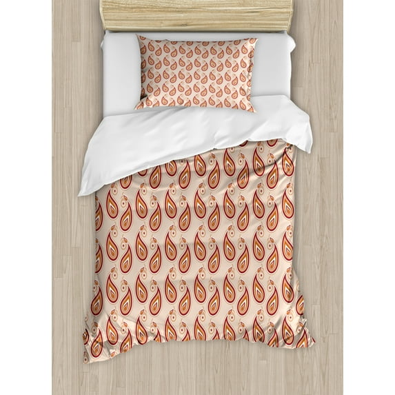Ambesonne Paisley Duvet Cover Sets, Persian Style Pattern, 2-Twin, Pale Orange Pale Peach