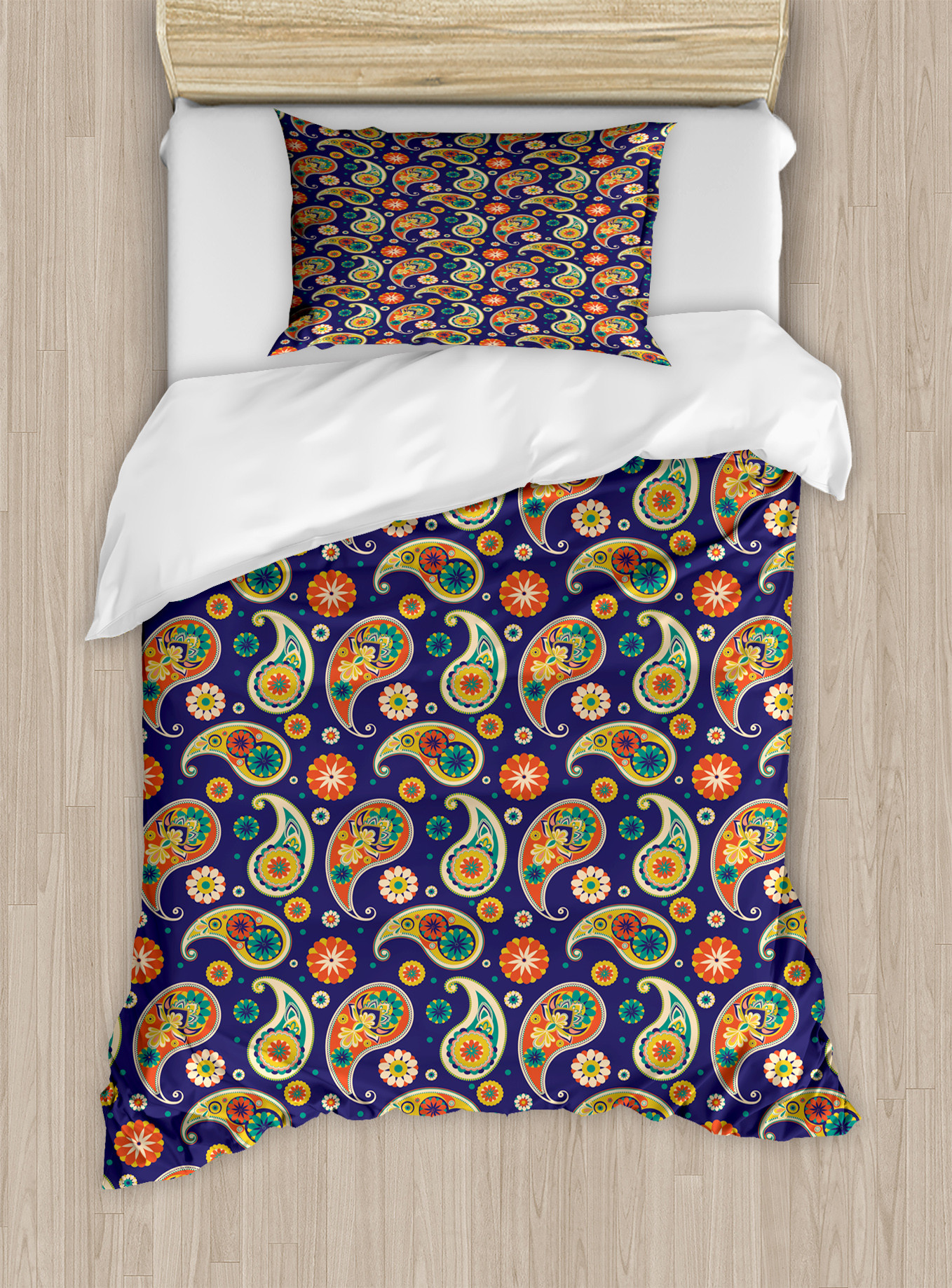 Twin Multicolor Narwhal Pattern Microfiber Duvet Set