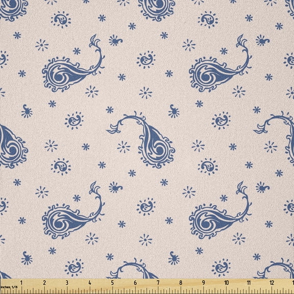 Ambesonne Paisley Fabric by the Yard Microfiber, Ethnic Floral Ornament Plot, 1 Yard, Dark Lavender Eggshell