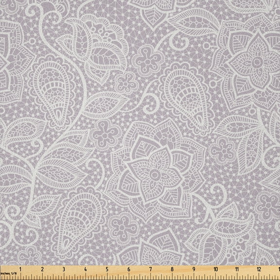 Ambesonne Paisley Fabric by the Yard Microfiber, Soft Middle Eastern Ethnic, 1 Yard, Pale Mauve Coconut