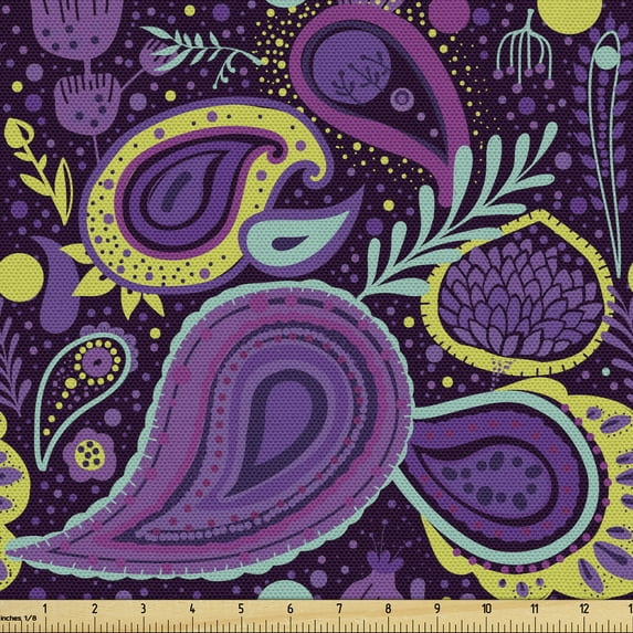 Ambesonne Paisley Fabric by the Yard Upholstery, Colorful Abstract Geometry, 5 Yards, Multicolor