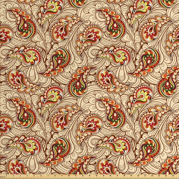 Ambesonne Paisley Fabric by the Yard Upholstery, Leaves, 3 Yards, Red Beige