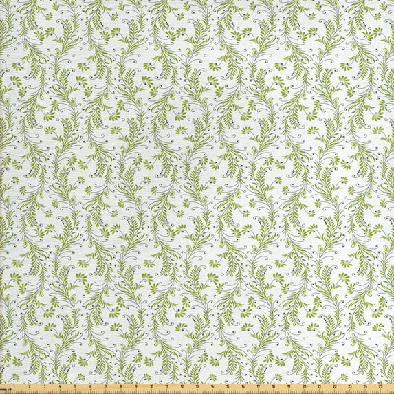 Ambesonne Paisley Fabric by the Yard Upholstery, Old Leaf Swirl Floral, 2 Yards, Green Black White