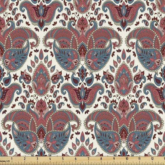 Ambesonne Paisley Fabric by the Yard Upholstery, Oriental Persian, 1 Yard, Dried Rose Mauve