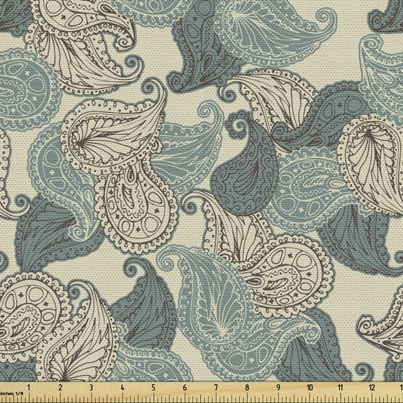 Ambesonne Paisley Fabric by the Yard Upholstery, Teardrop Eastern Motif, 5 Yards, Multicolor