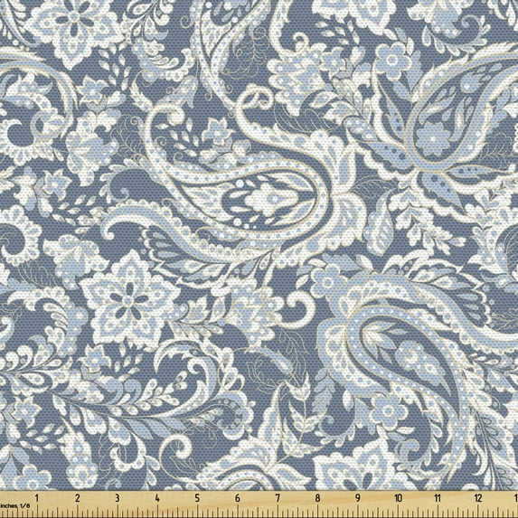 Ambesonne Paisley Fabric by the Yard Upholstery, Vintage Floral, 3 Yards, Blue Grey Purpleblue