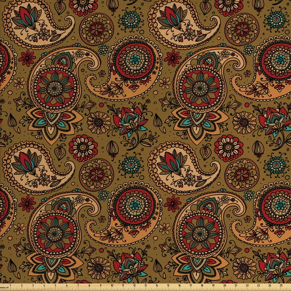 Ambesonne Paisley Fabric by the Yard Upholstery, Vintage Motif, 10 Yards, Multicolor