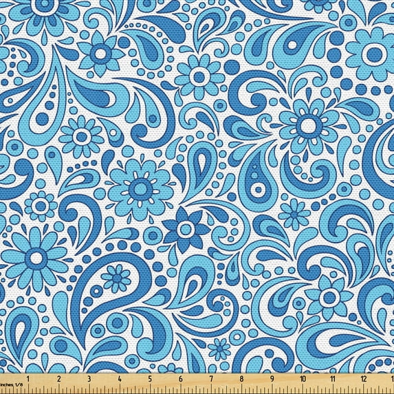 Ambesonne Paisley Fabric by the Yard Upholstery, Vintage Ottoman Shabby, 10 Yards, Violet Blue White