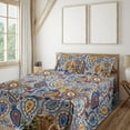 thumbnail image 1 of Ambesonne Paisley Fitted & Flat Sheet with Shams 4 Pcs Set, Floral Ornament Drop Motifs, Calking, Marigold Rust Blue, 1 of 1