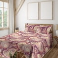 thumbnail image 1 of Ambesonne Paisley Fitted & Flat Sheet with Shams 4 Pcs Set, Modern Leafy Floral Motif, Calking, Raspberry Cream Pale Pink, 1 of 1