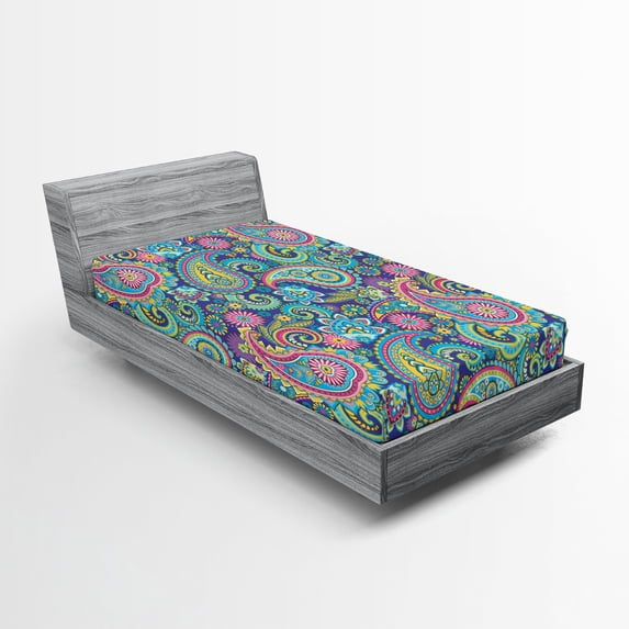 Ambesonne Paisley Fitted Sheet, Bohem Colorful, Twin Size, Multicolor