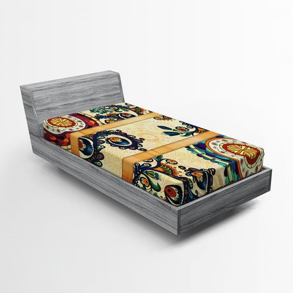 Ambesonne Paisley Fitted Sheet, Eastern Batik Style, Twin XL Size, Multicolor