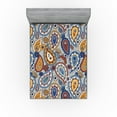 thumbnail image 1 of Ambesonne Paisley Fitted Sheet, Floral Ornament Drop Motifs, Queen Size, Marigold Rust Blue, 1 of 5