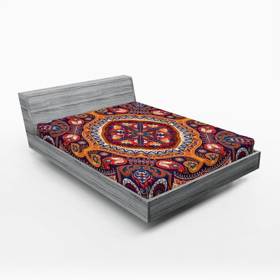 Ambesonne Paisley Fitted Sheet, Flower Rug, California King, Multicolor