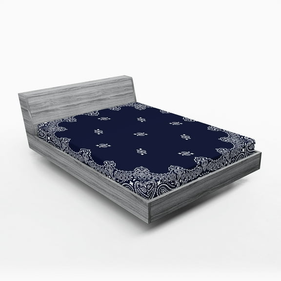 Ambesonne Paisley Fitted Sheet, Middle Eastern Influences, Full Size, Dark Blue White