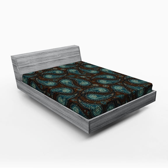 Ambesonne Paisley Fitted Sheet, Modern Teardrop Shapes, Queen Size, Brown Blue and Dark Blue