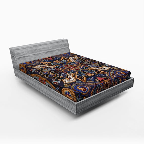Ambesonne Paisley Fitted Sheet, Moroccan Floret Antique, Full Size, Royal Blue Sand Brown
