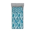 thumbnail image 1 of Ambesonne Paisley Fitted Sheet & Pillow Sham Set, Ocean Stripe and Flower, Twin, Blue and White, 1 of 2