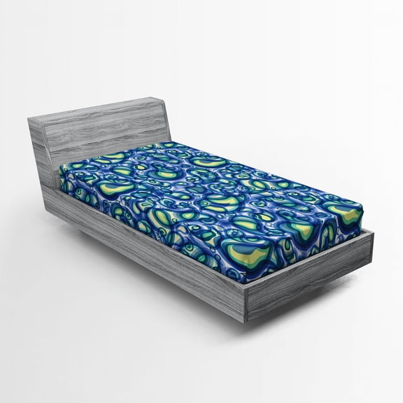 Ambesonne Paisley Fitted Sheet, Raindrops Inspired Art, Twin XL Size, Blue and Green