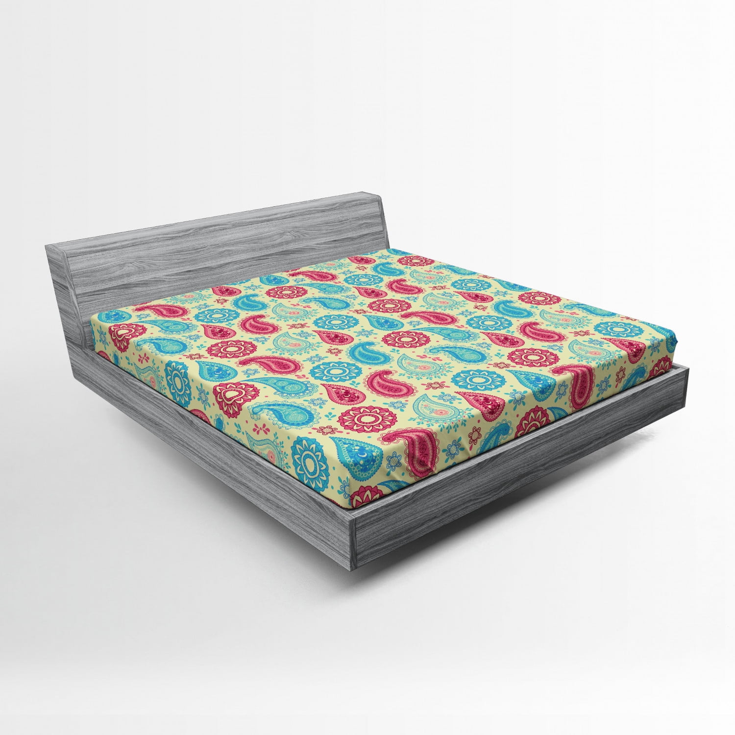 Queen Pink and Turquoise Microfiber Paisley Fitted Sheet