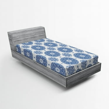 Ambesonne Paisley Fitted Sheet, Vintage French Blue, Twin Size, Blue White