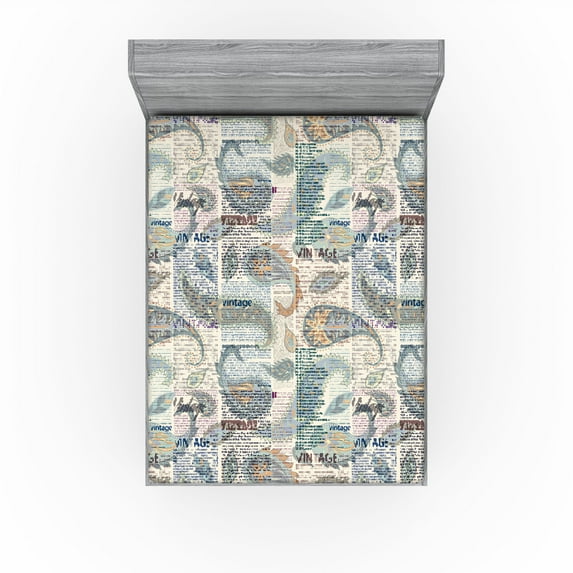 Ambesonne Paisley Fitted Sheet, Vintage Spots and Floral, King Size, Cream Teal Burnt Orange