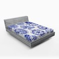 thumbnail image 1 of Ambesonne Paisley Fitted Sheet, Watercolor Mandala, Full Size, Navy Blue White, 1 of 2