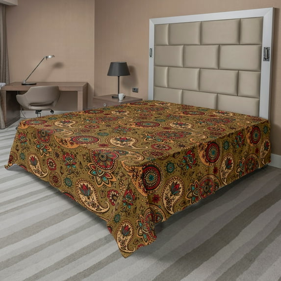 Ambesonne Paisley Flat Sheet, Vintage Motif, California King, Multicolor