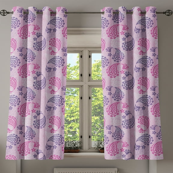 Ambesonne Paisley Grommet Curtain, Art Effects, 50" x 54", Fuchsia Lilac