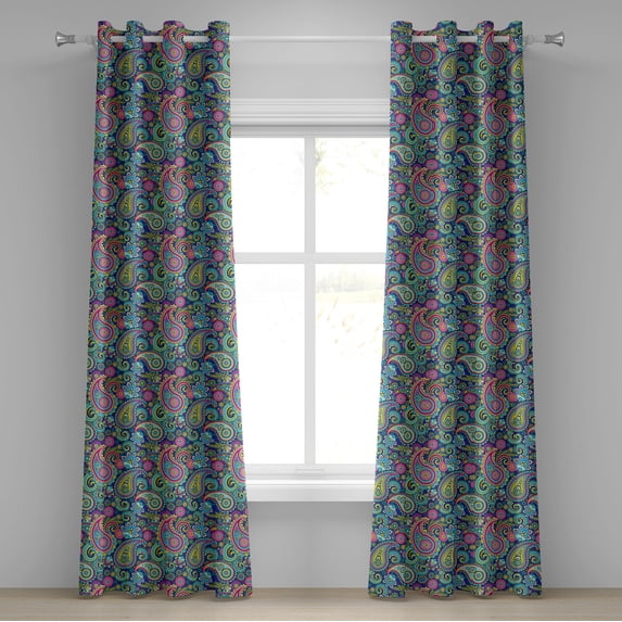 Ambesonne Paisley Grommet Curtain, Bohem Colorful, 50" x 120", Multicolor