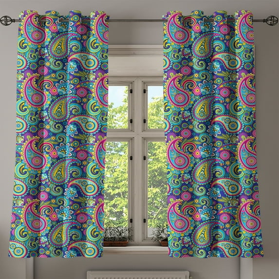 Ambesonne Paisley Grommet Curtain, Bohem Colorful, 50" x 54", Multicolor
