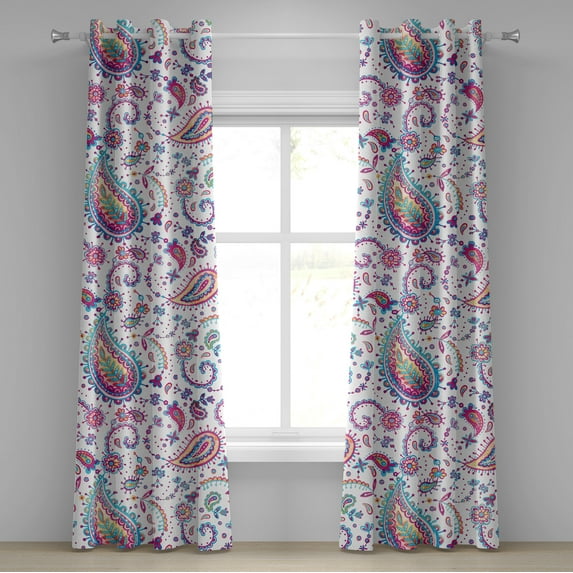 Ambesonne Paisley Grommet Curtain, Boho Modern Floral Motifs, 50"x96", Magenta Sea Blue Mustard