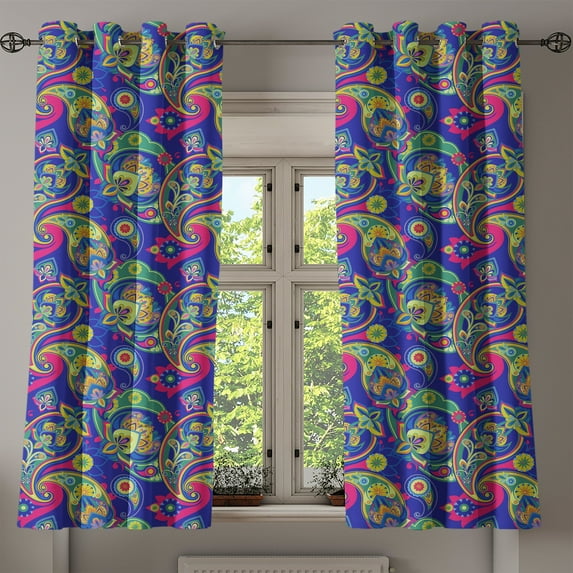 Ambesonne Paisley Grommet Curtain, Classic Persian Welsh, 50" x 54", Indigo and Olive Green