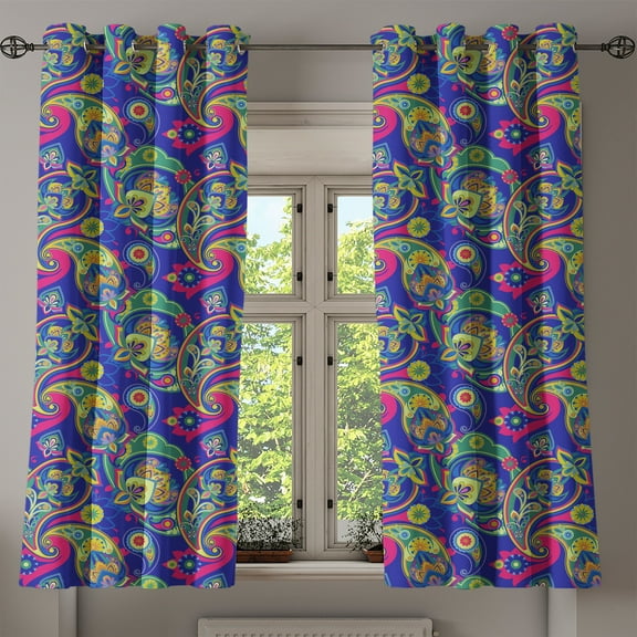 Ambesonne Paisley Grommet Curtain, Classic Persian Welsh, 50" x 63", Indigo and Olive Green