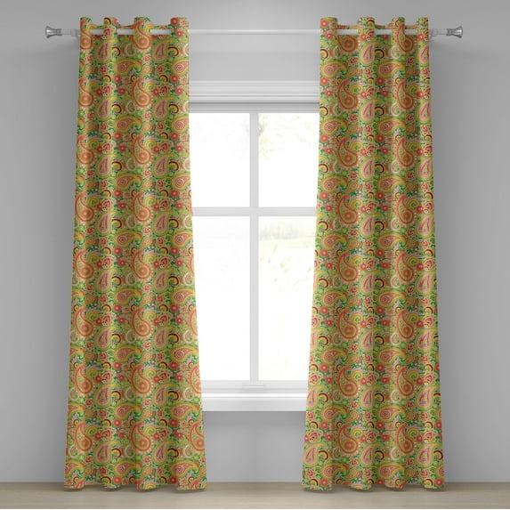 Ambesonne Paisley Grommet Curtain, Colorful Vintage, 50" x 84", Multicolor