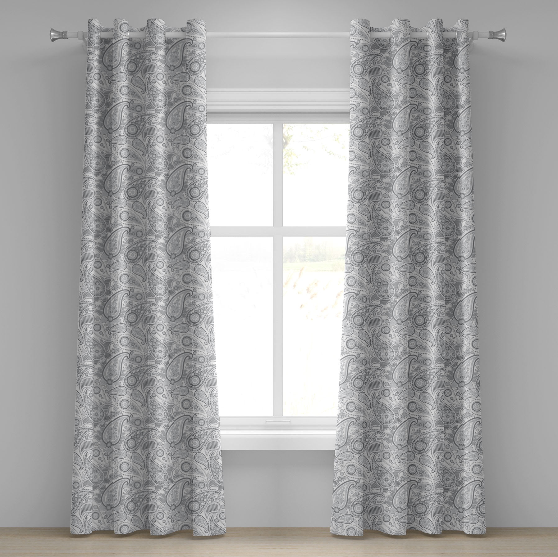 Silver Paisley Blackout Grommet Curtain Panels, 50" x 96"