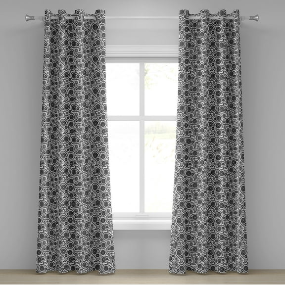Ambesonne Paisley Grommet Curtain, Floral Retro Circles, 50" x 72", Black and White