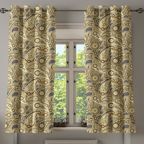 Ambesonne Paisley Grommet Curtain, Flowers Stripes, 50" x 63", Brown Black and White