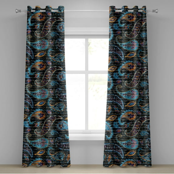 Ambesonne Paisley Grommet Curtain, Gothic Floral Motifs Retro, 50"x84", Vermilion Sky Blue Plum