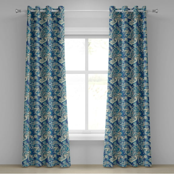 Ambesonne Paisley Grommet Curtain, Inspired Persian, 50" x 120", Teal Navy and Tan